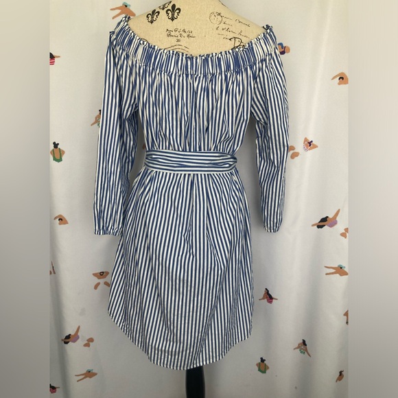 Blue and white striped off the shoulder dress, size M - Picture 4 of 4